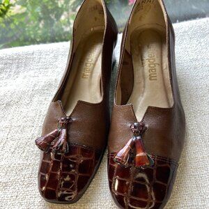 California Magdesians office low heel Brown Leather Crocodile Pumps tassel S 5.5